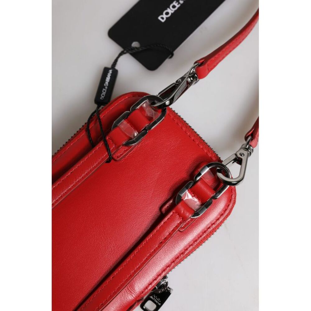 Dolce & Gabbana Red Leather Purse Phone Sling Crossbody Neck Strap Men's Bag - Picture 5 of 5
